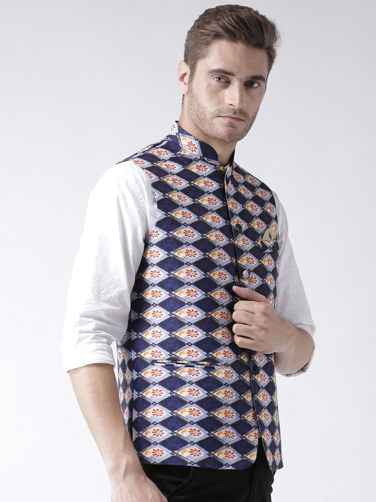 Hangup Plus Multicolor Regular Fit Printed Nehru Jacket