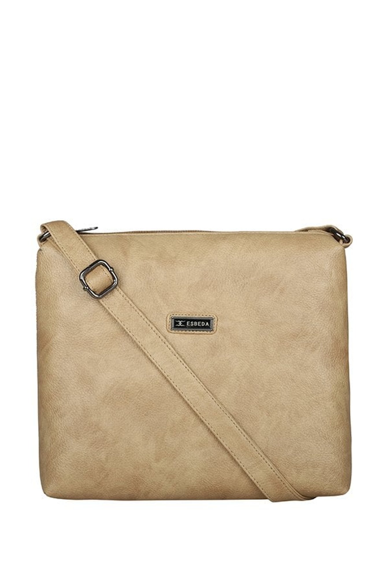 Esbeda Beige Solid Polyester Sling Bag