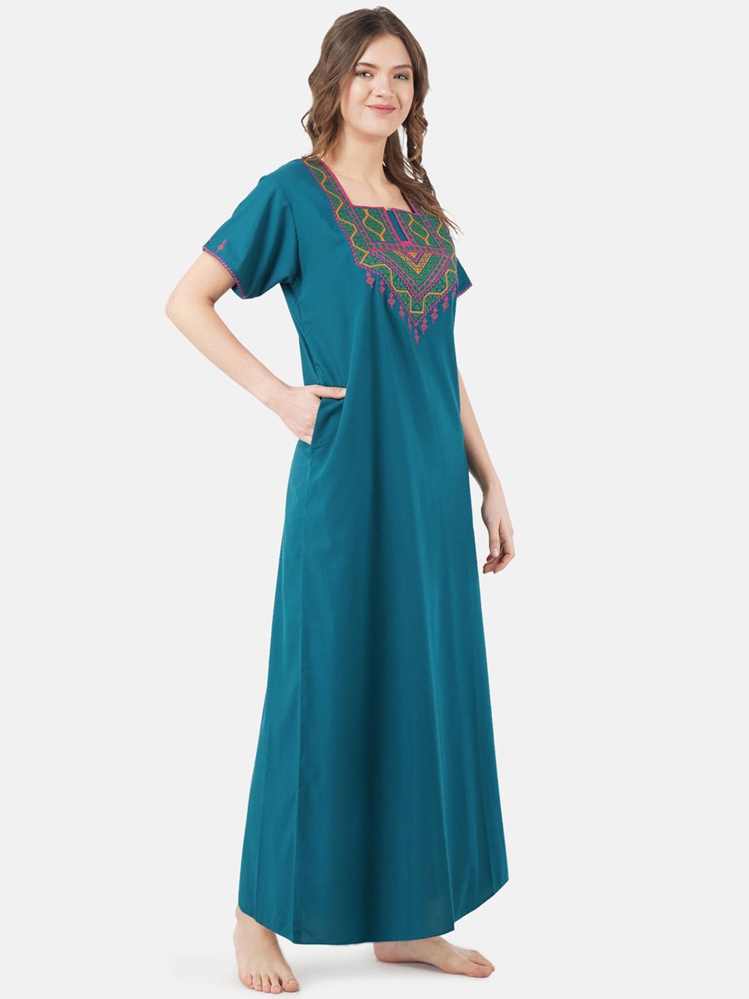 KOI SLEEPWEAR Teal Blue Embroidered Nighty