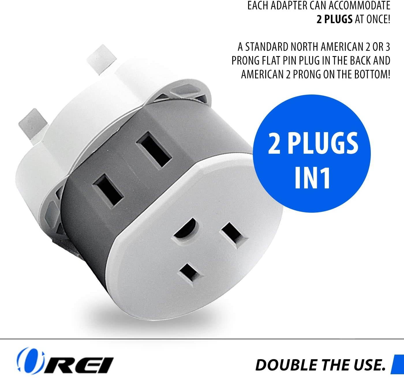 Full European Travel Adapter Set by OREI - Dual Input American to Europe, Germany, England, Spain, Italy, Iceland, France, (Type G, E/F, Type C) - 3 Pack, Safe Grounded Use for Cell Phones, Laptops