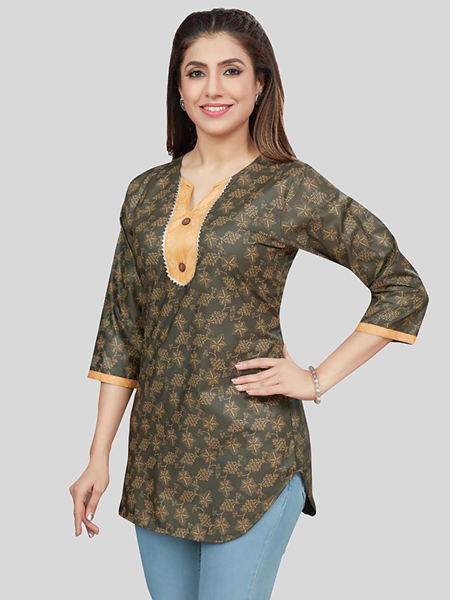 Saree Swarg Green Printed Straight Short Kurti