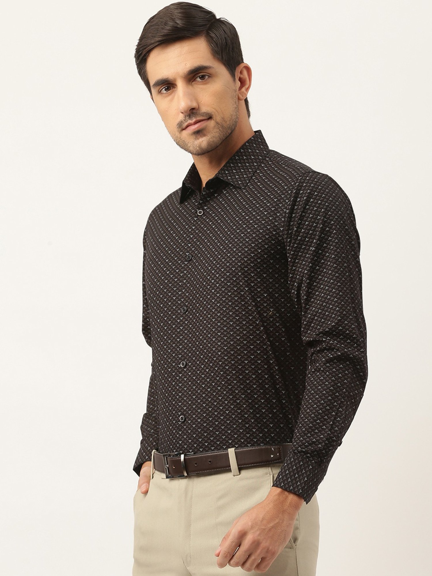 Sojanya Black Cotton Regular Fit Printed Shirt