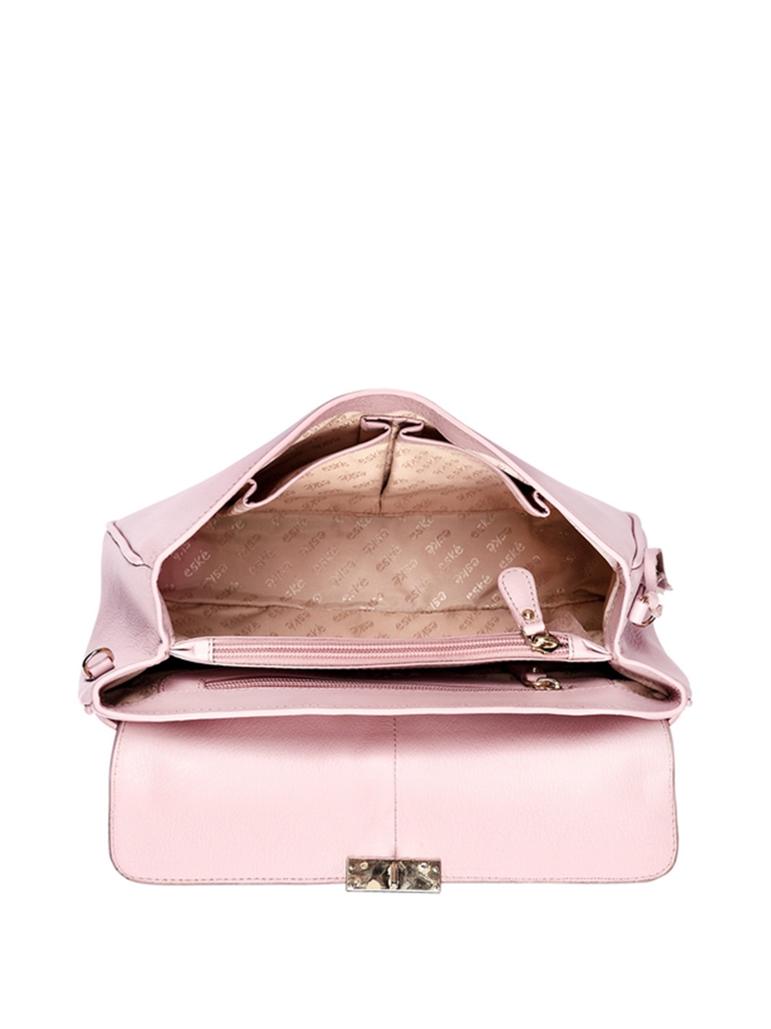 Eske  Pink Solid Medium Sling Handbag