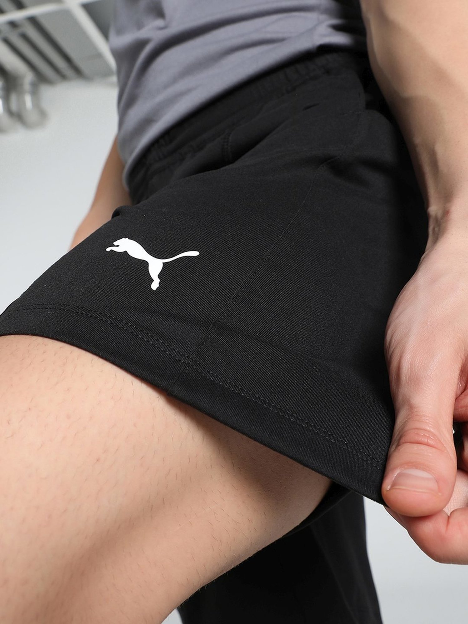 Puma Black Regular Fit Printed Sports Shorts