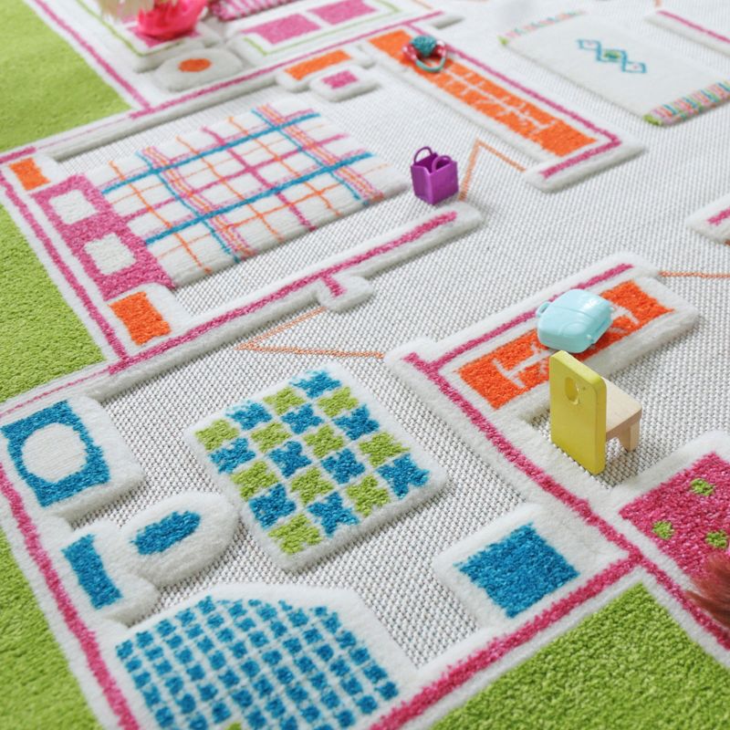 IVI 3D Play Carpets 121MD015YE10153 59 x 39 Inch Play House Educational Toddler Mat Rug for Bedroom, Kids Den, or Playroom, Medium