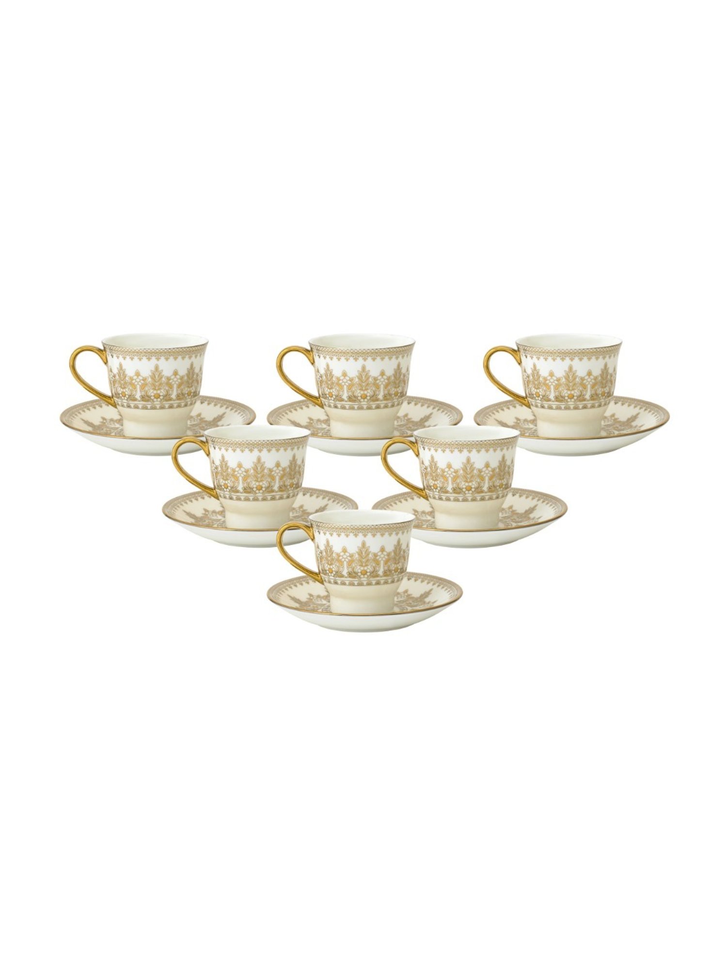 Clay Craft Fine Printed Gold Ceramic Cup & Saucer 180 ml - Set of 12
