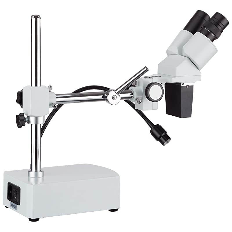 SE400-Z Professional Binocular Stereo Microscope, WF10x and WF20x Eyepieces, 10X and 20X Magnification, 1X Objective, LED Lighting, Boom-Arm Stand, 110V-120V