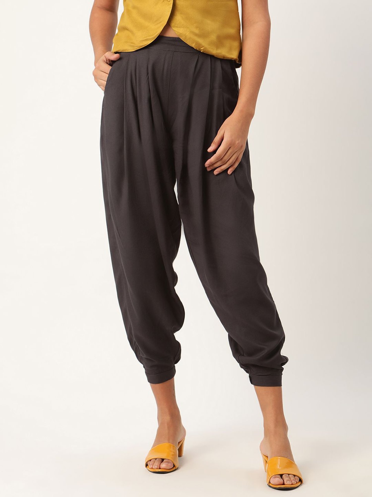Rooted Black Regular Fit Pleated Harem Pants
