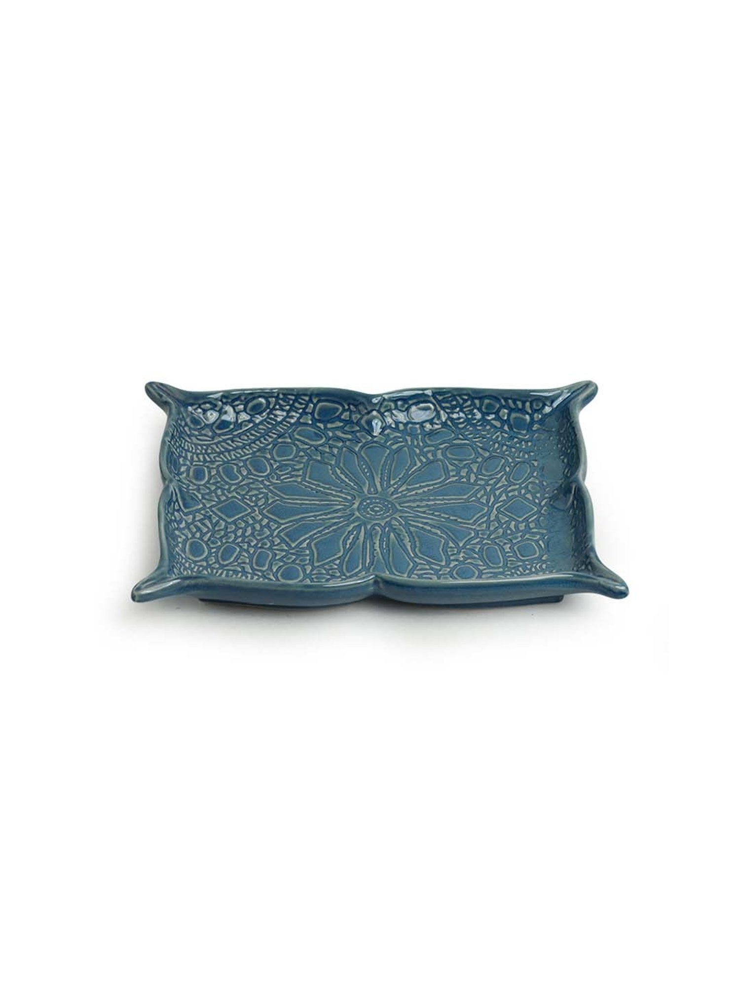 ExclusiveLane Reef Blue Ceramic Serving Platter