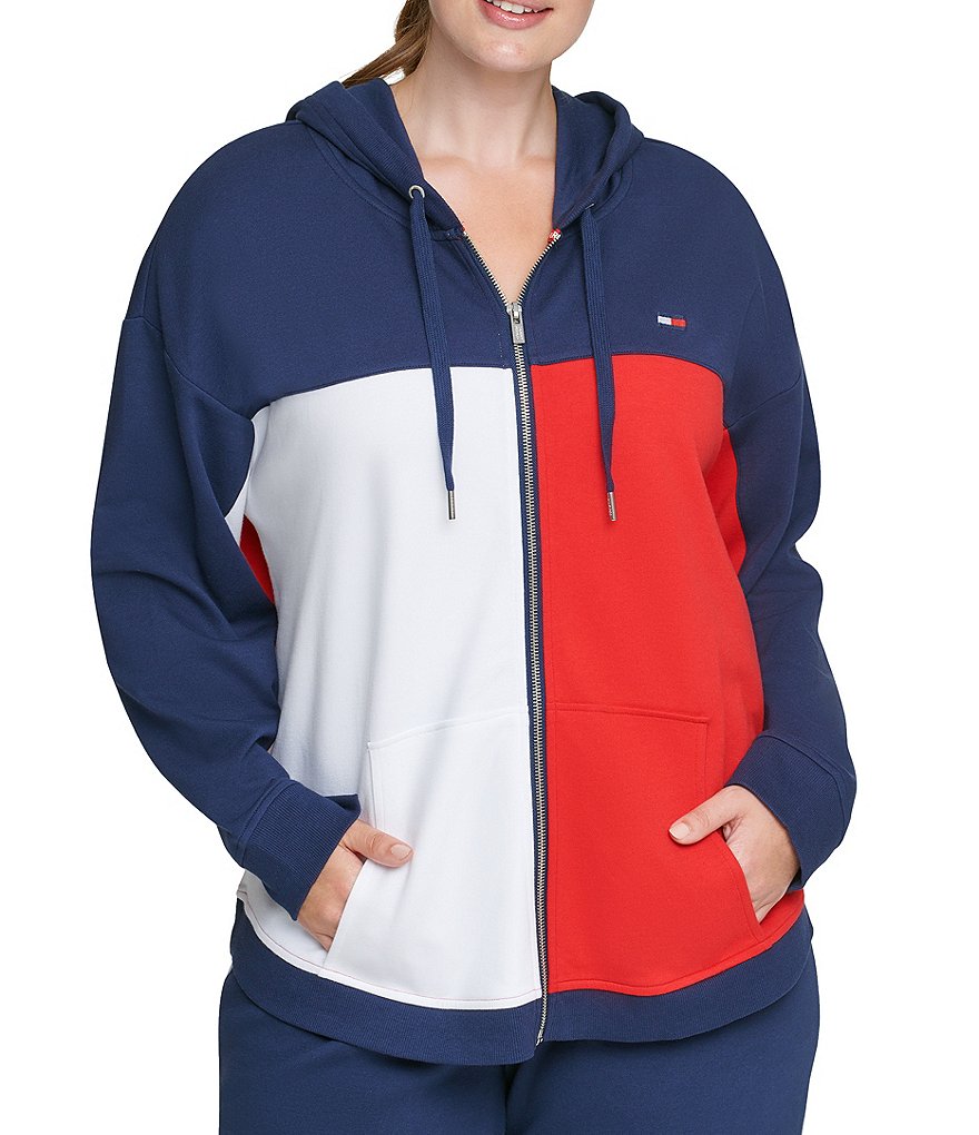 Tommy Hilfiger Sport Plus Size Colorblock Long Sleeve Zip Up Hoodie Jacket