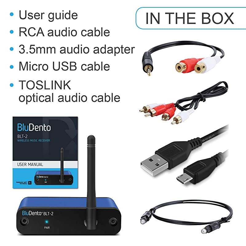 Bluetooth Music Receiver with aptX Low Latency Extended Range and High Fidelity 32 Bit Burr Brown DAC Optical amp Analog Outputs for Home Audio