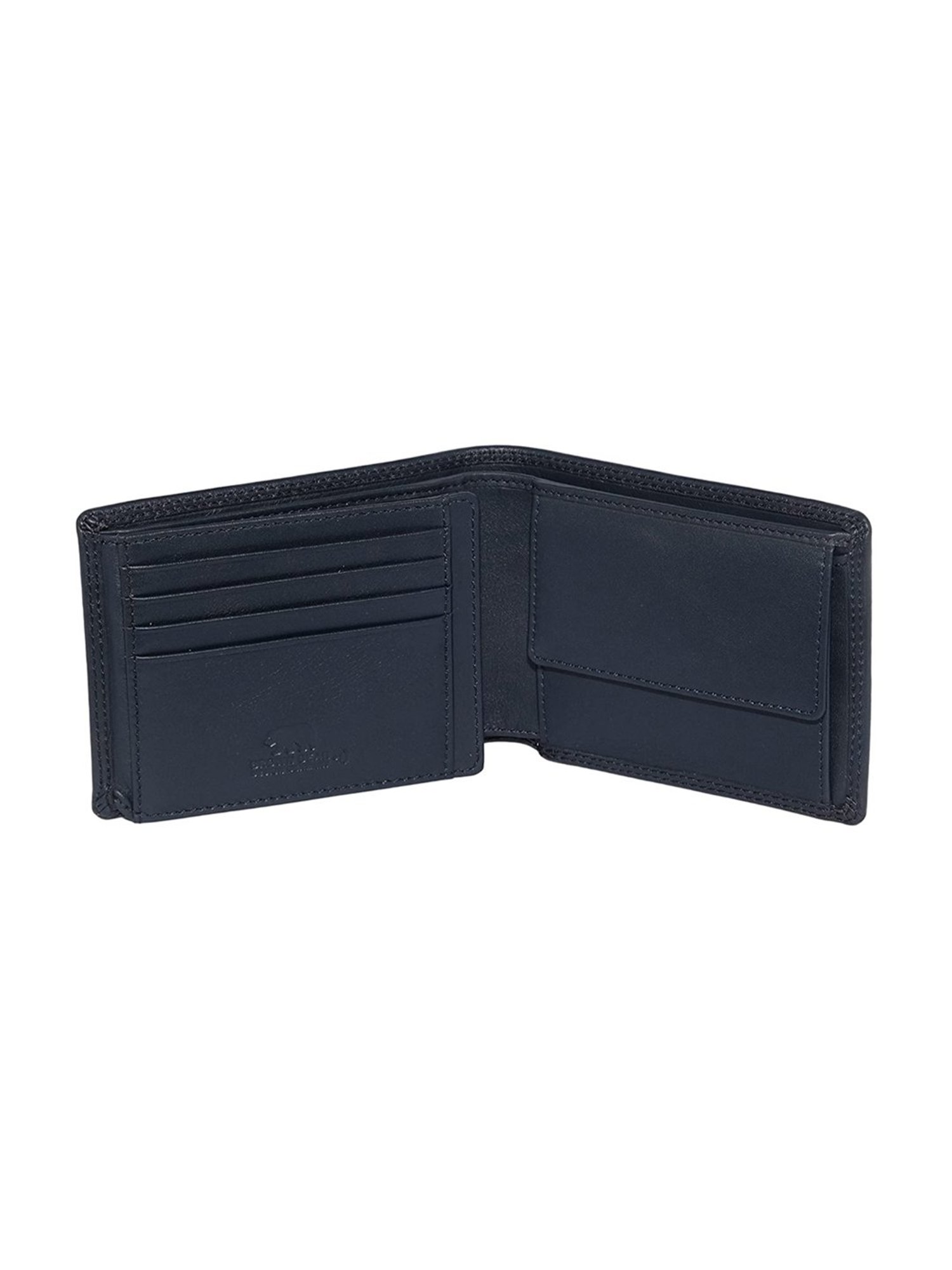 BROWN BEAR Stylish Pure Nappa Blue Leather Slim Bi-Fold Wallet for Men with Nine Card Slots