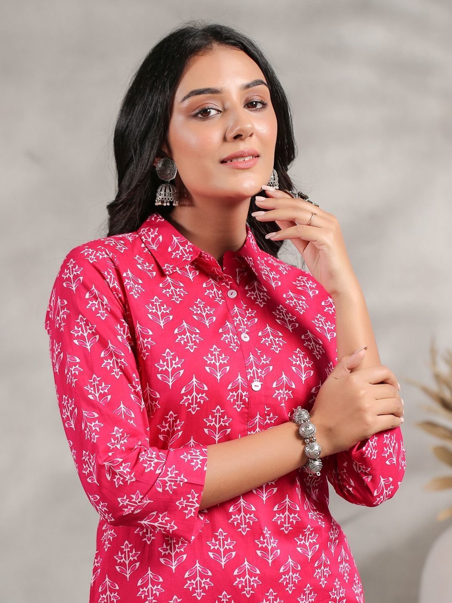 Anubhutee Pink Cotton Floral Print Kurta Pant Set