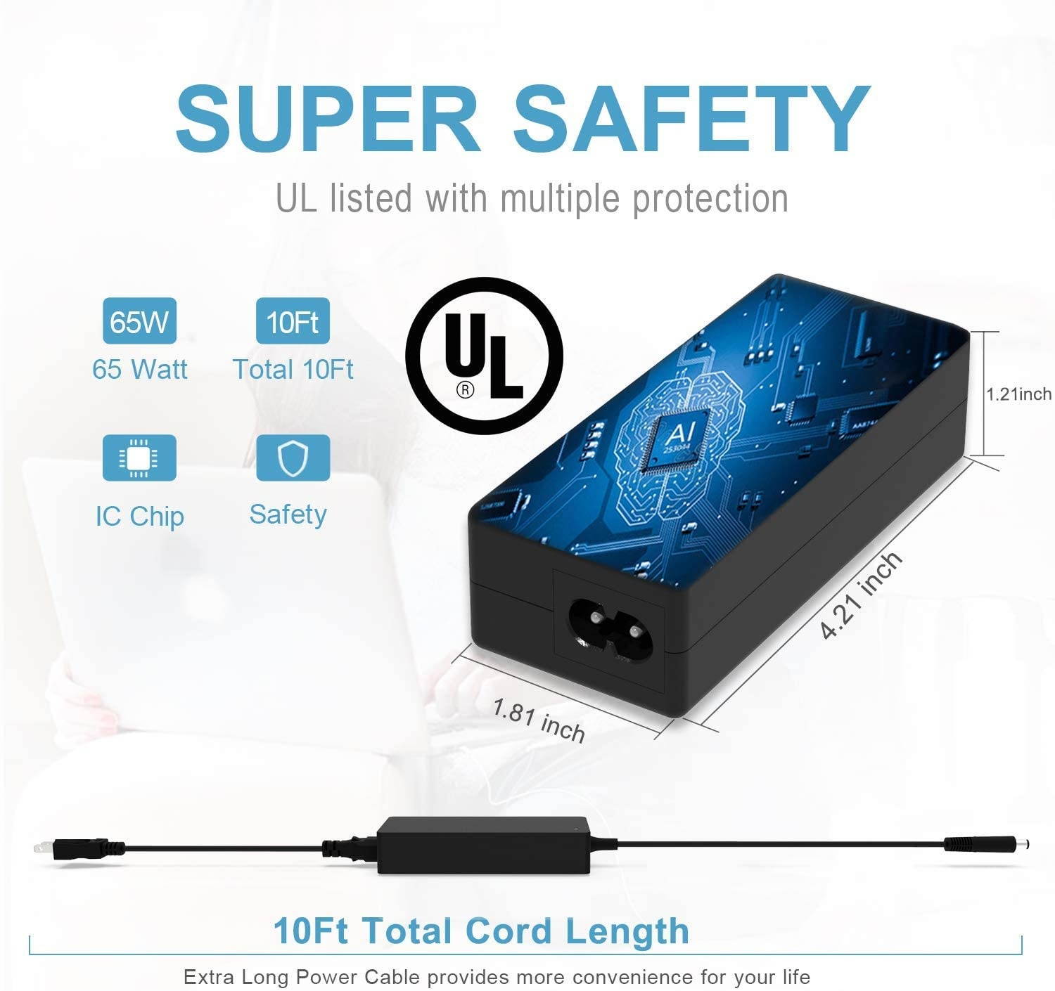 AC Charger Fit for Dell Inspiron 7506 5502 5301 5402 5409 5509 5406 7400 7306 2-in-1 SilverVostro 5502 5402 5301 P102F002 P121G002 Laptop Power Supply Adapter Cord