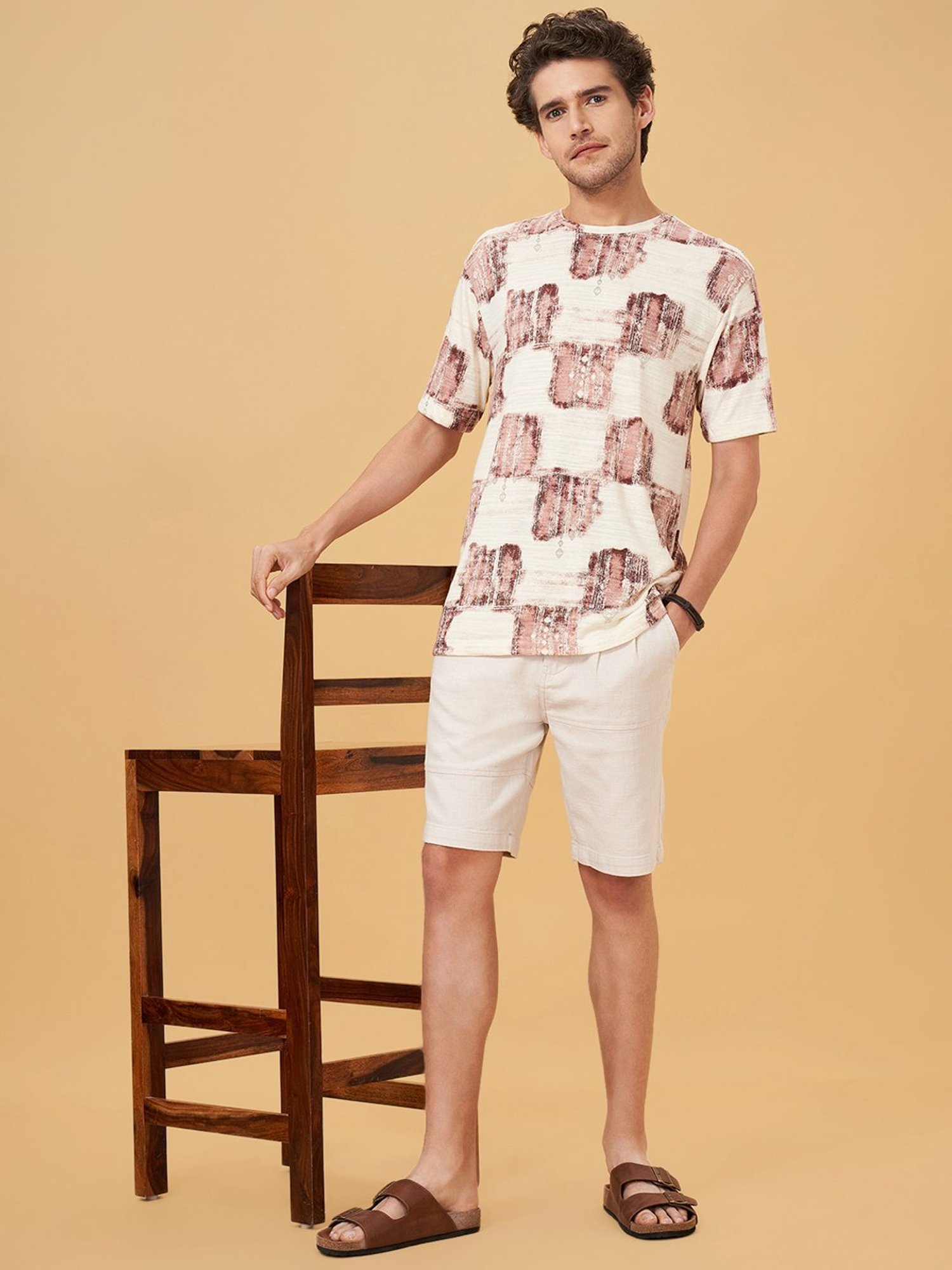 7 Alt By Pantaloons Whitecap Grey Cotton Relaxed Fit Printed T-Shirt