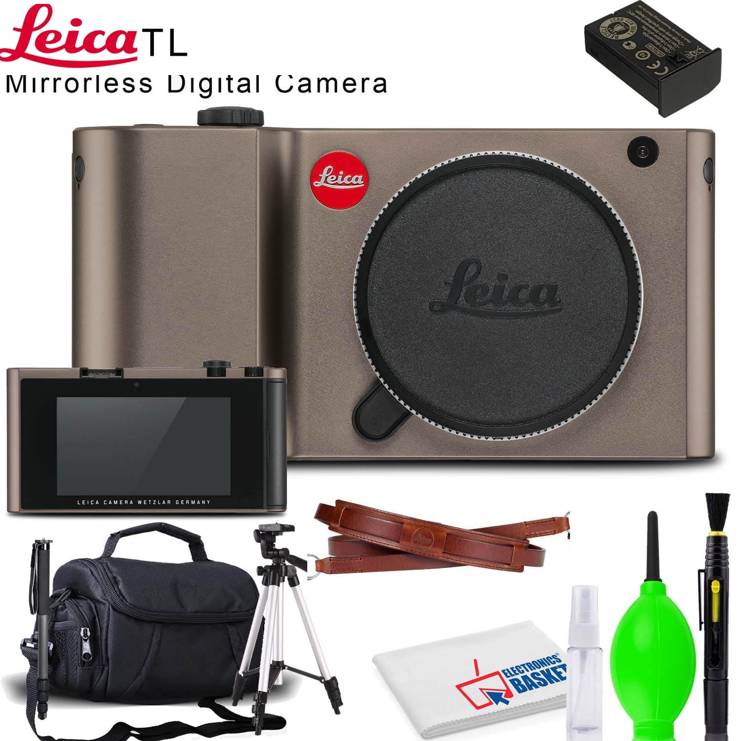 Leica TL Mirrorless Digital Camera (Titanium) with Carrying Case, Tripod, Monopod and Cleaning Kit