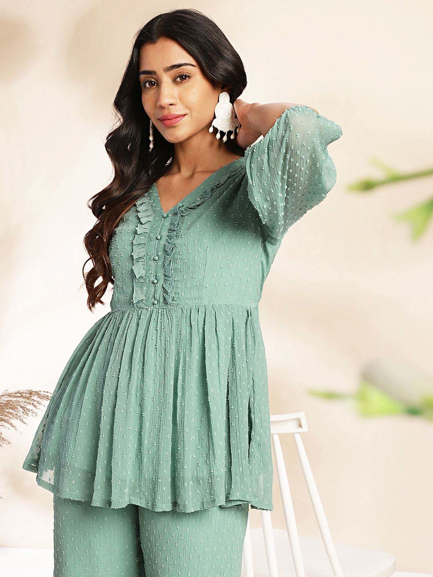 Janasya Green Self Co-Ord Set