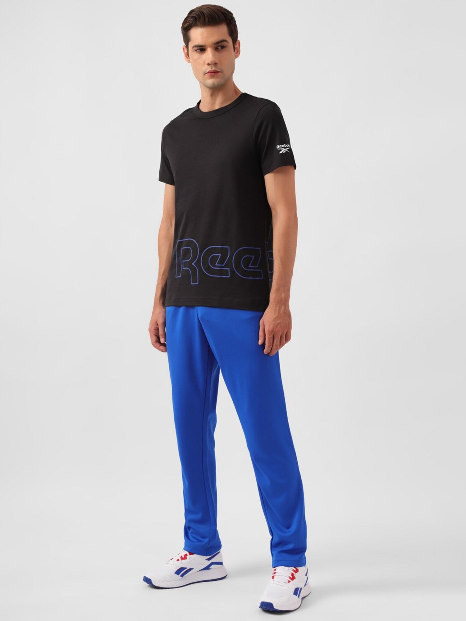 Reebok Black Cotton Slim Fit Printed Training Sports T-Shirt