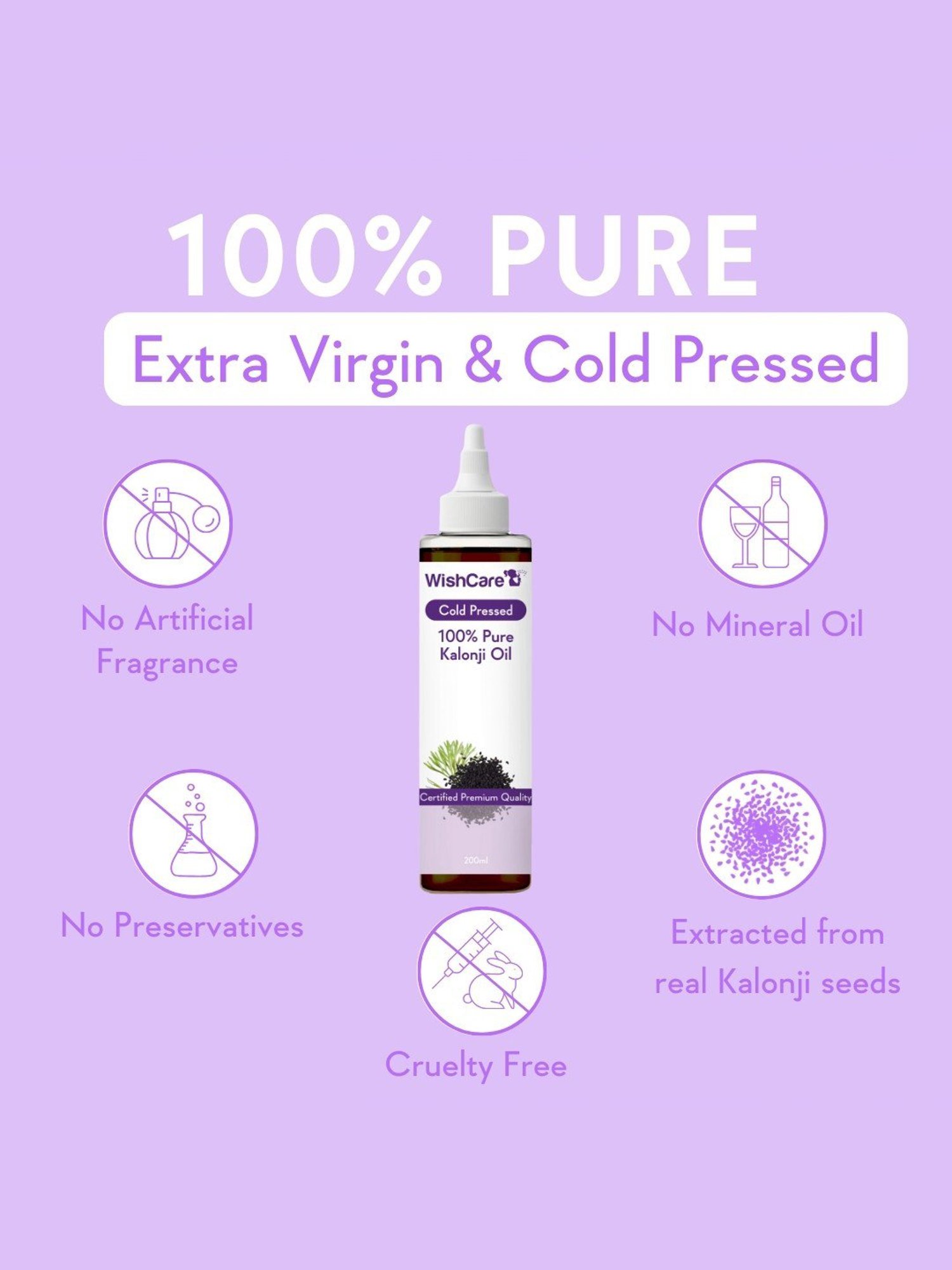 Wishcare Cold Pressed 100% Pure Kalonji Oil - 200 ml