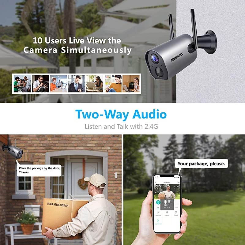 Outdoor WiFi Security Camera Rechargeable BatteryPowered Home Security Camera 1080P Night VisionWaterproof PIR Motion Detection 2Way Audio Compatible with Cloud StorageSD Slot