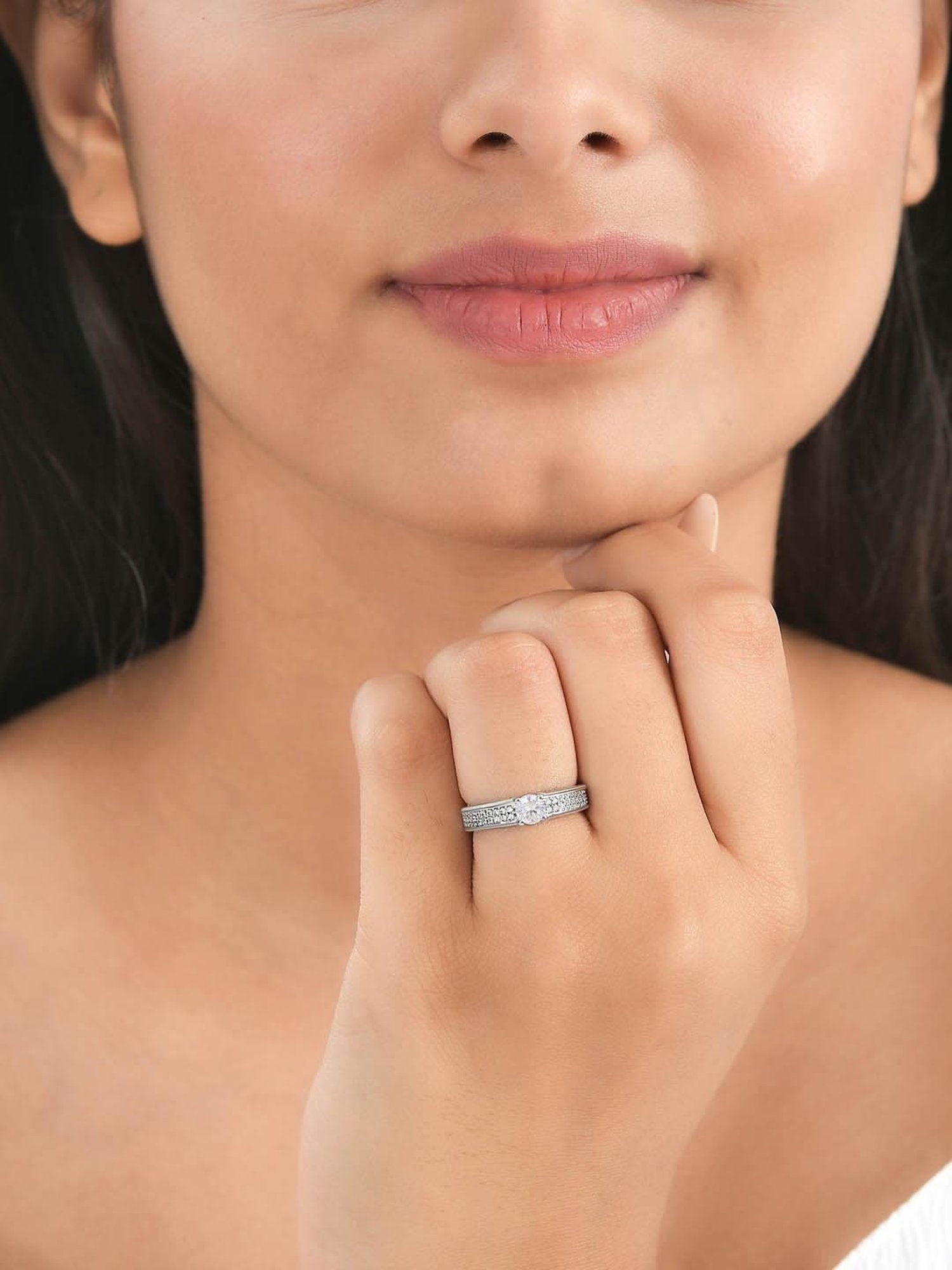 Ornate Jewels 925 Silver 1 Carat AD Solitaire Adjustable Ring for Women & Girls