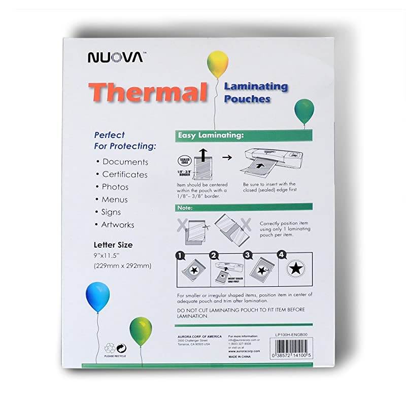 Premium Thermal Laminating Pouches 9 x 115 Letter Size 3 mil 100 Pack LP100H