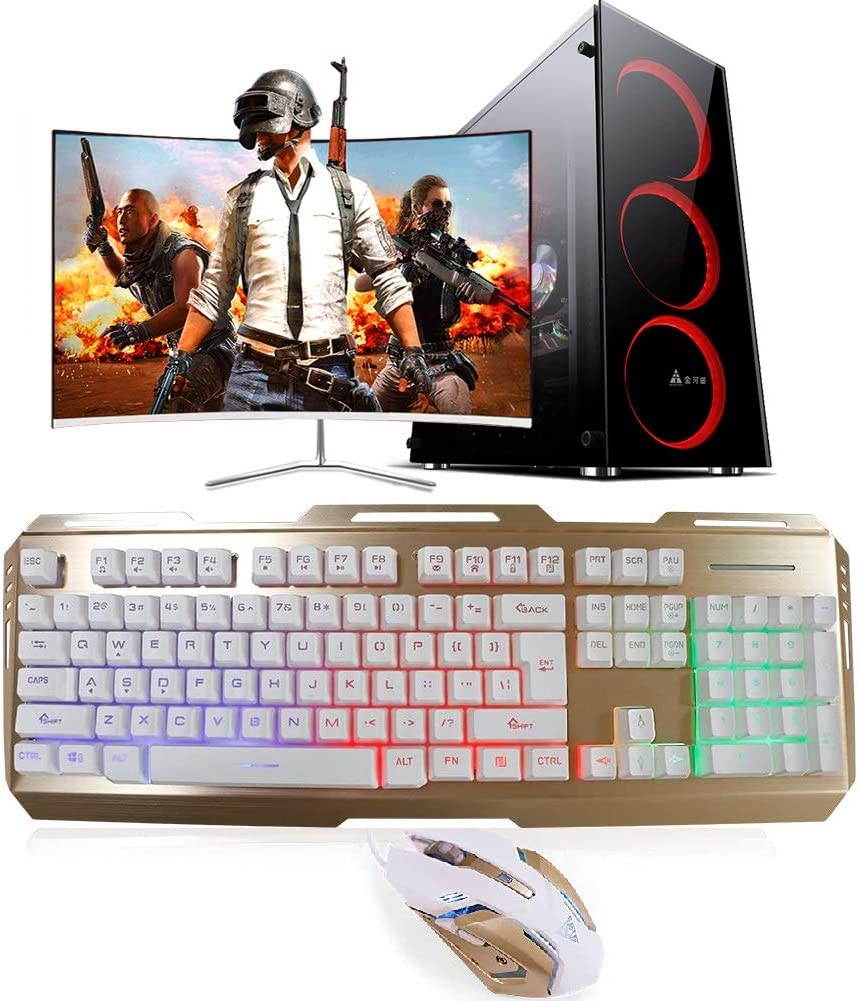 RGB Gaming Keyboard Mouse Combo Wired,Color Changing LED Backlit Computer Gaming Keyboad,Lighted PC Gaming Mouse,USB Keyboard Clicky Keys,Durable Metal Structure,for Xbox One PS4 Games Gamer Working