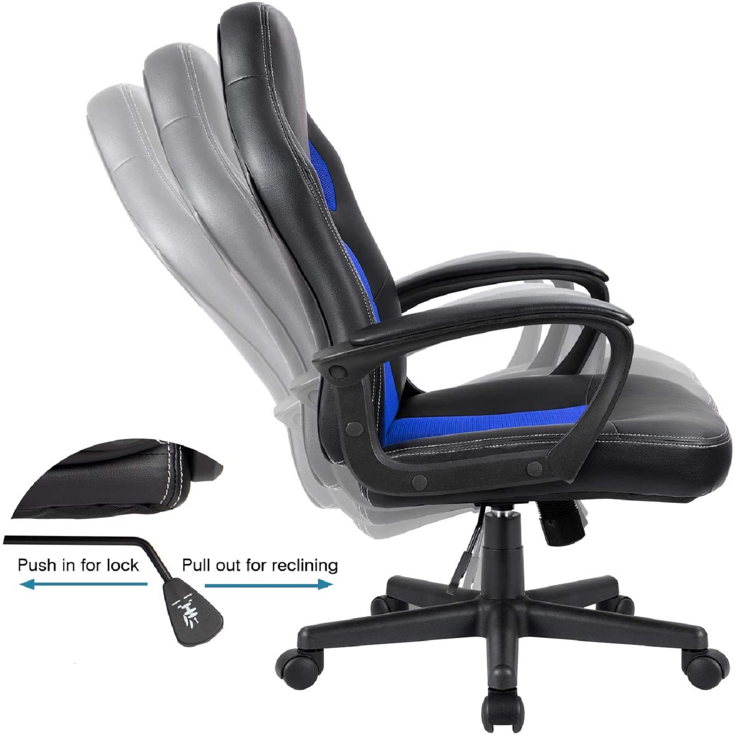 Furmax Office Desk Leather Gaming, High Back Ergonomic Adjustable Racing Task Swivel Executive Computer Chair Headrest and Lumbar Support (Black)