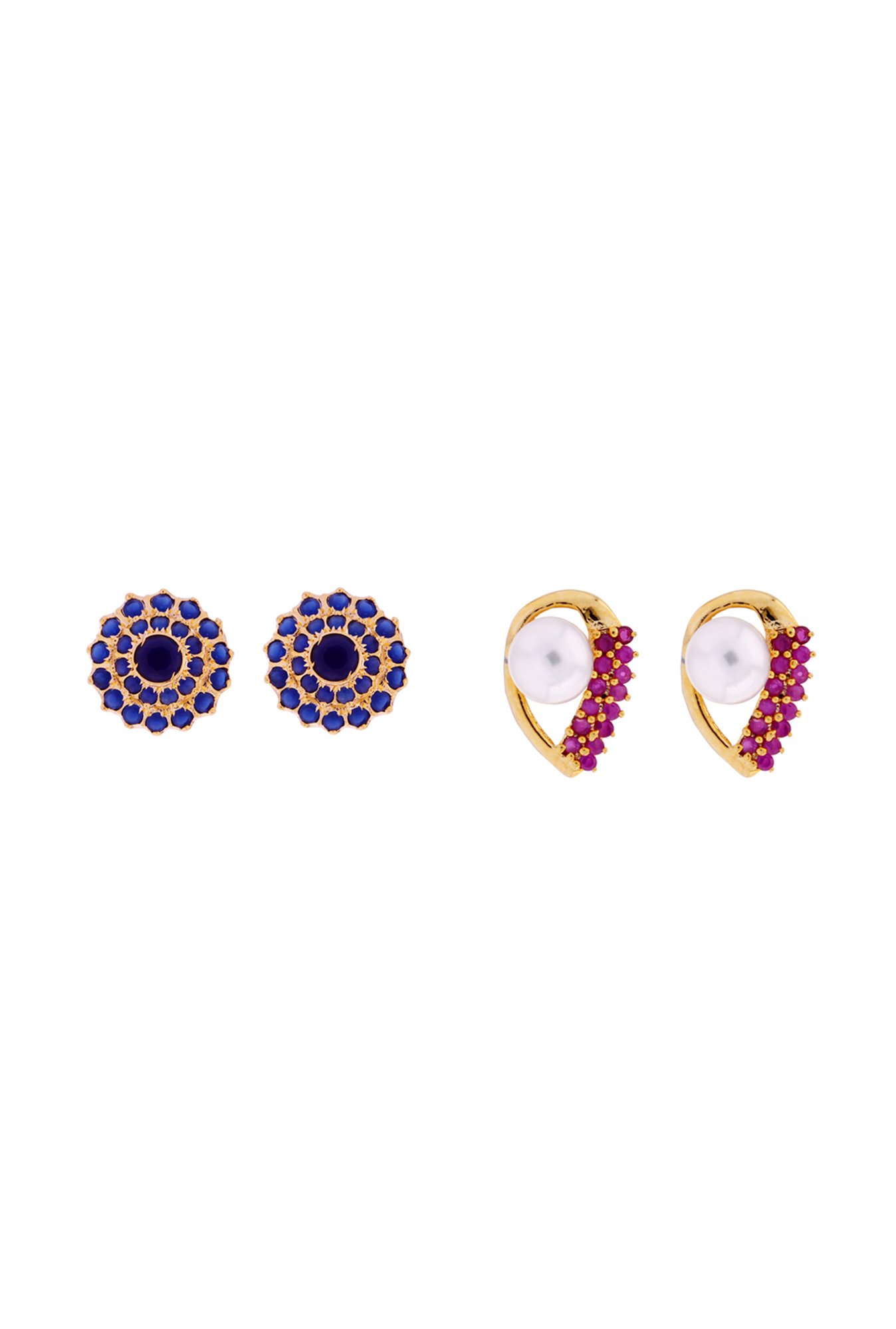 Sri Jagdamba Pearls Golden Alloy Drop, Stud Earring - Set Of 4