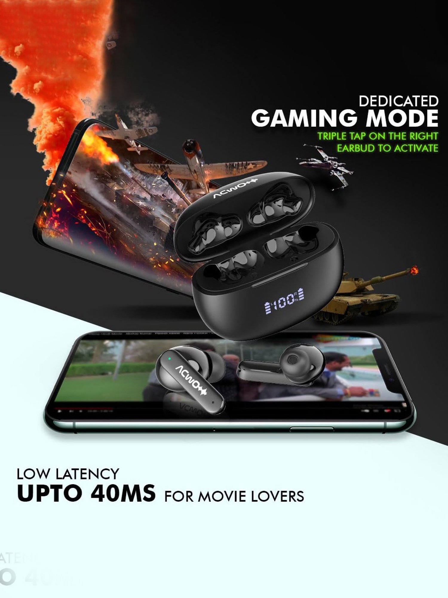 ACwO DwOTS 323 in-Ear BT Earbuds with 48H Playback & ENC Technology (Charcoal Black, True Wireless)