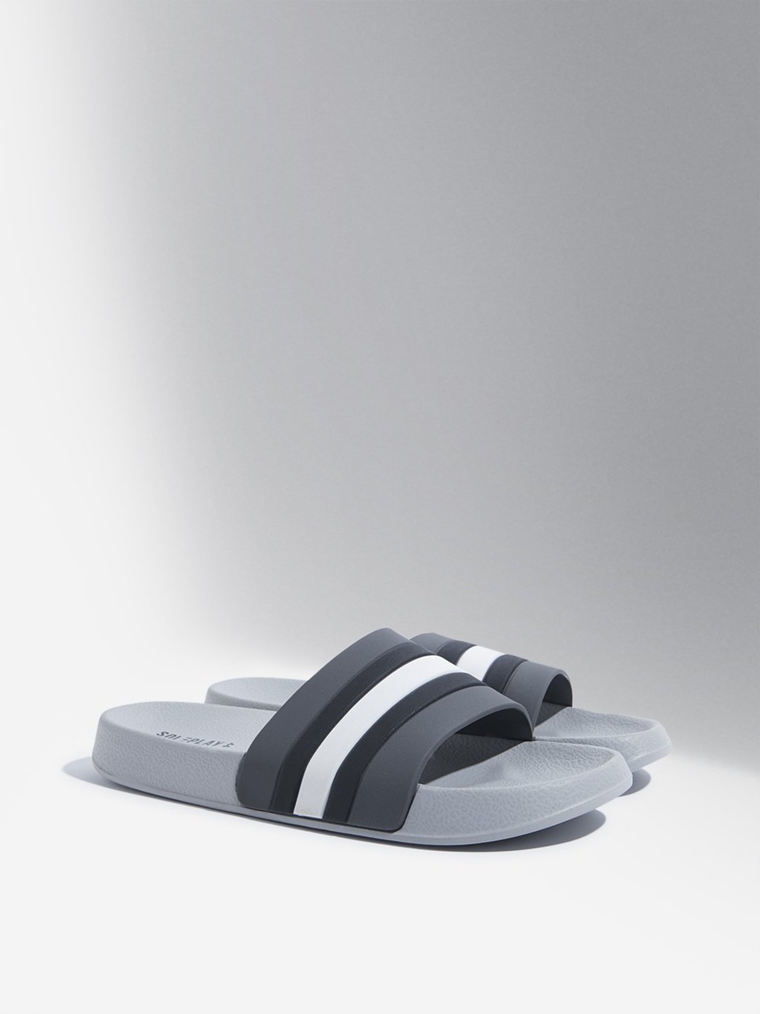 SOLEPLAY by Westside Grey Striped Design Pool Slides