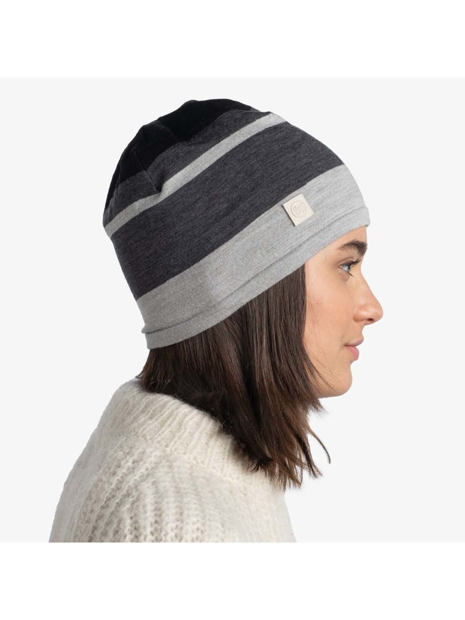 BUFF Merino Move Grey & Black Striped Beanies