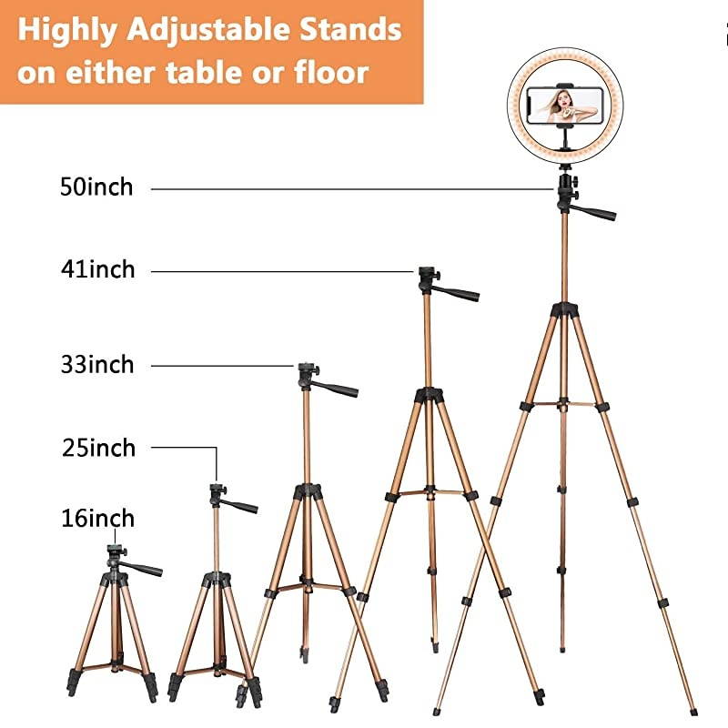 10quot Selfie Ring Light with 50quot Tripod Stand amp Phone Holder for Makeup Live Stream LED Camera Ring Light with Remote Shutter for Photography and YouTube Video Compatible with iPhone amp Android