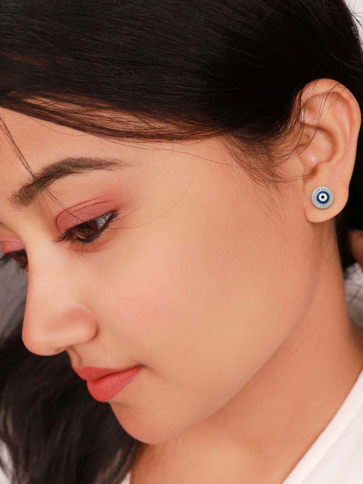 Silberry 925 Sterling Silver Blue Evil Eye Stud Earrings for Women