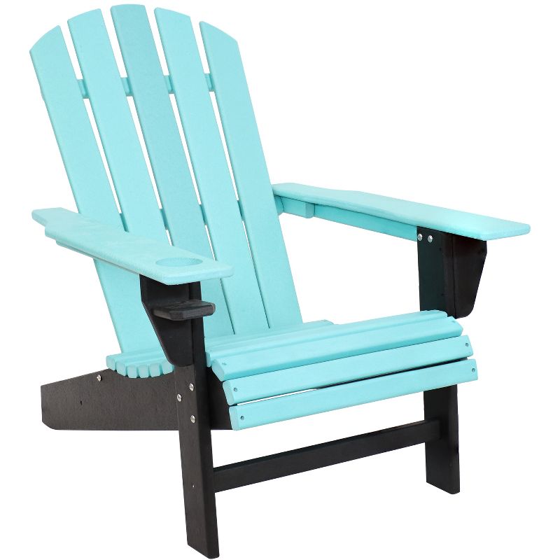 Sunnydaze All-Weather HDPE Outdoor Patio Adirondack Chair with Drink Holder, Black and Turquoise, 2pk