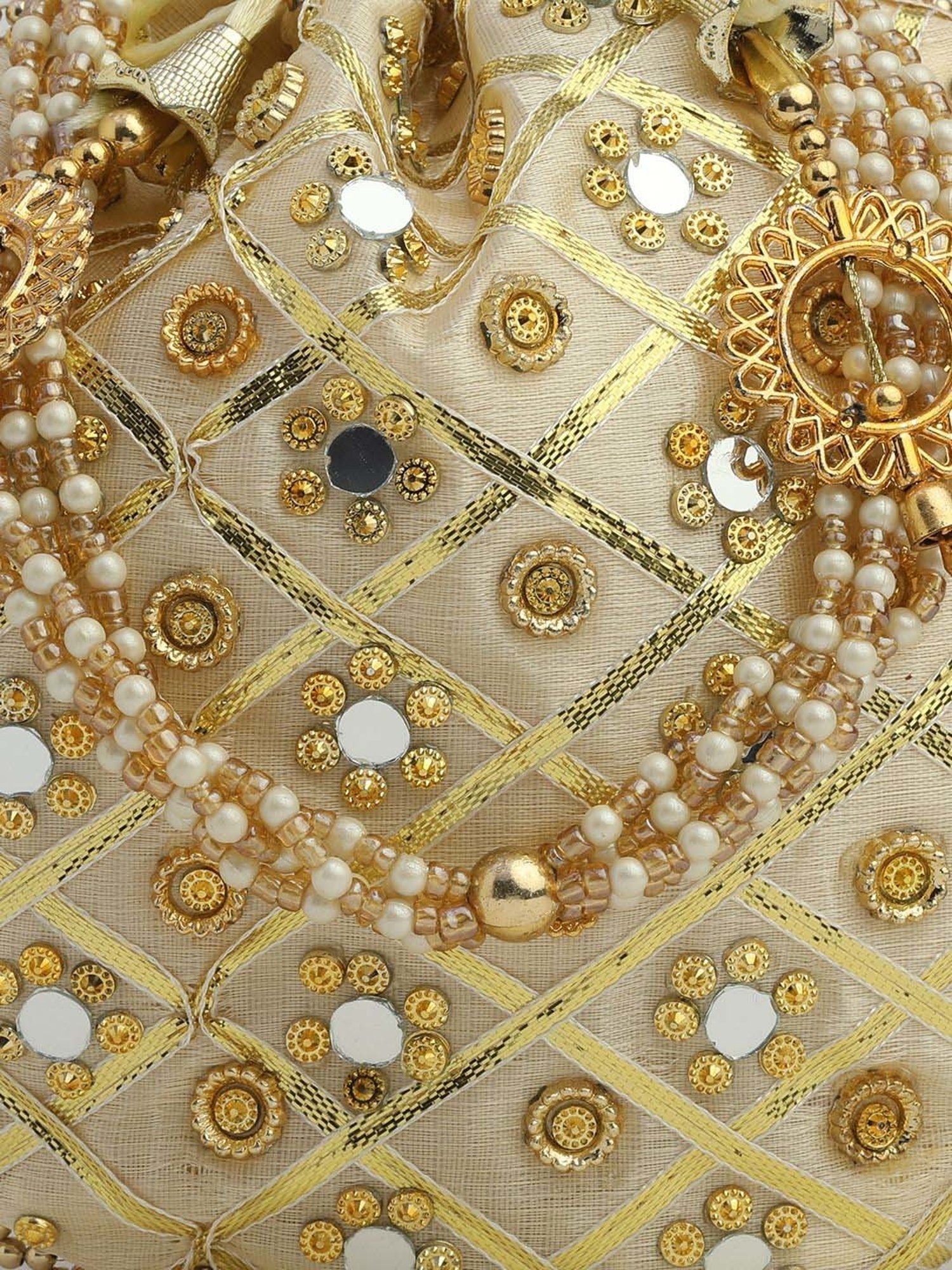 Gaurapakhi White Embellished Potli