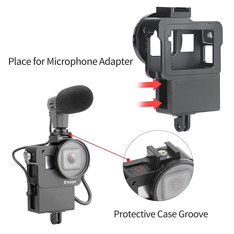 2.0 Vlogging Case Aluminum Protective Shell Mount with Mic Adapter Place Frame for GoPro Hero 7 Black/6/5/(2018) Video Vlog Accessories
