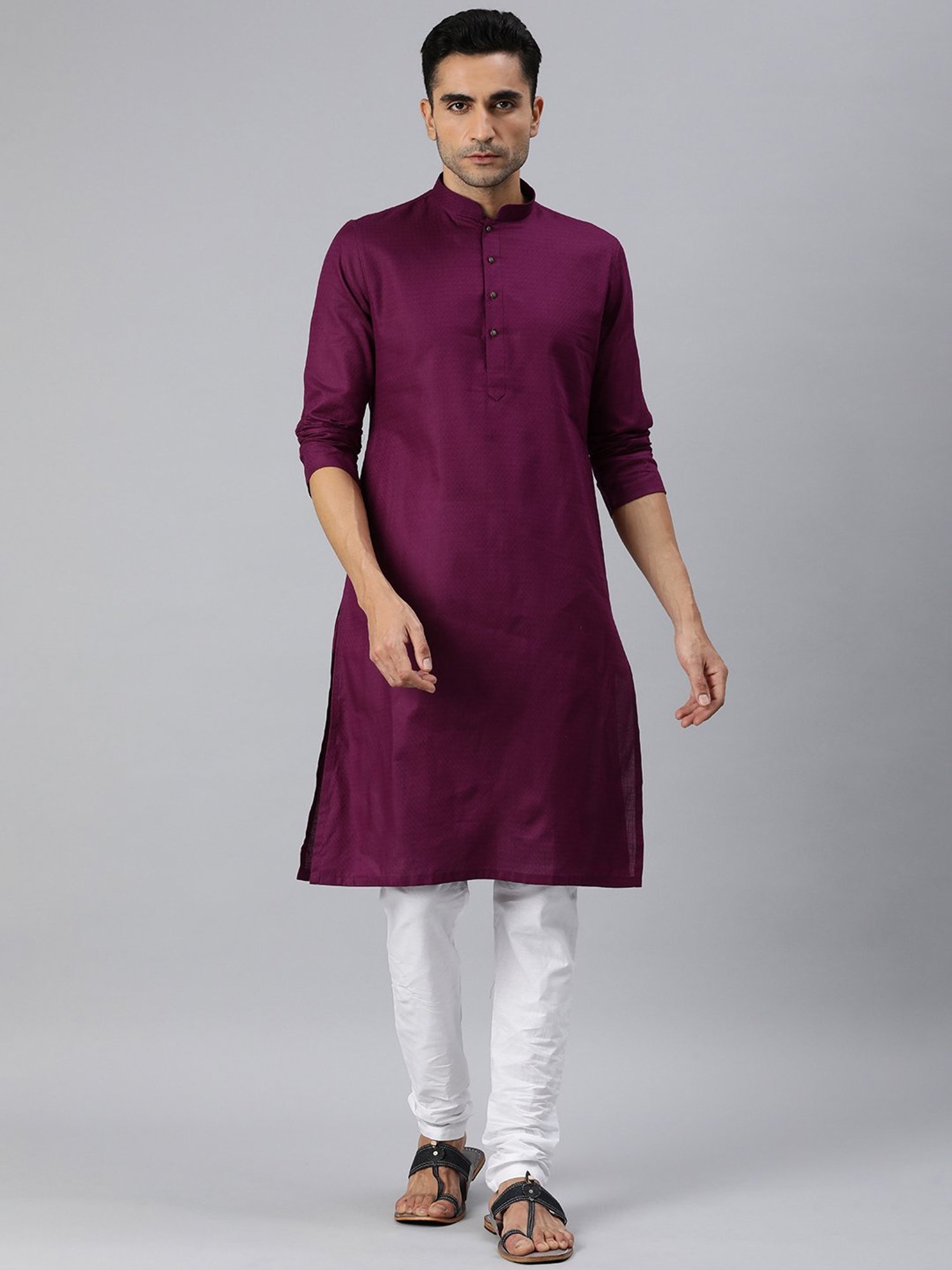 Manthan Wine & White Regular Fit Self Design Kurta & Churidar Set