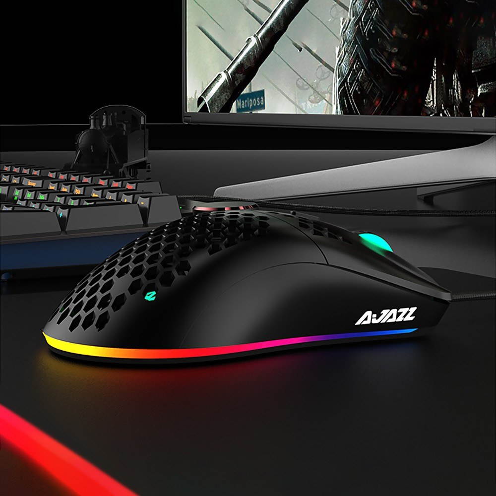 Ajazz AJ390 USB Wired Gaming Mouse with 7 Keys Adjustable DPI Ergonomic Design Hollowed-out Honeycomb Design