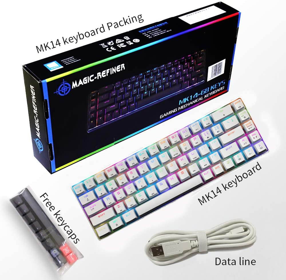 CUUWE Portable RGB Gaming Office Magic Refiner MK14 60% Mechanical Keyboard USB 68 Keys Backlit Anti-ghosting Keyboard for PC Laptop (Blue Switch)