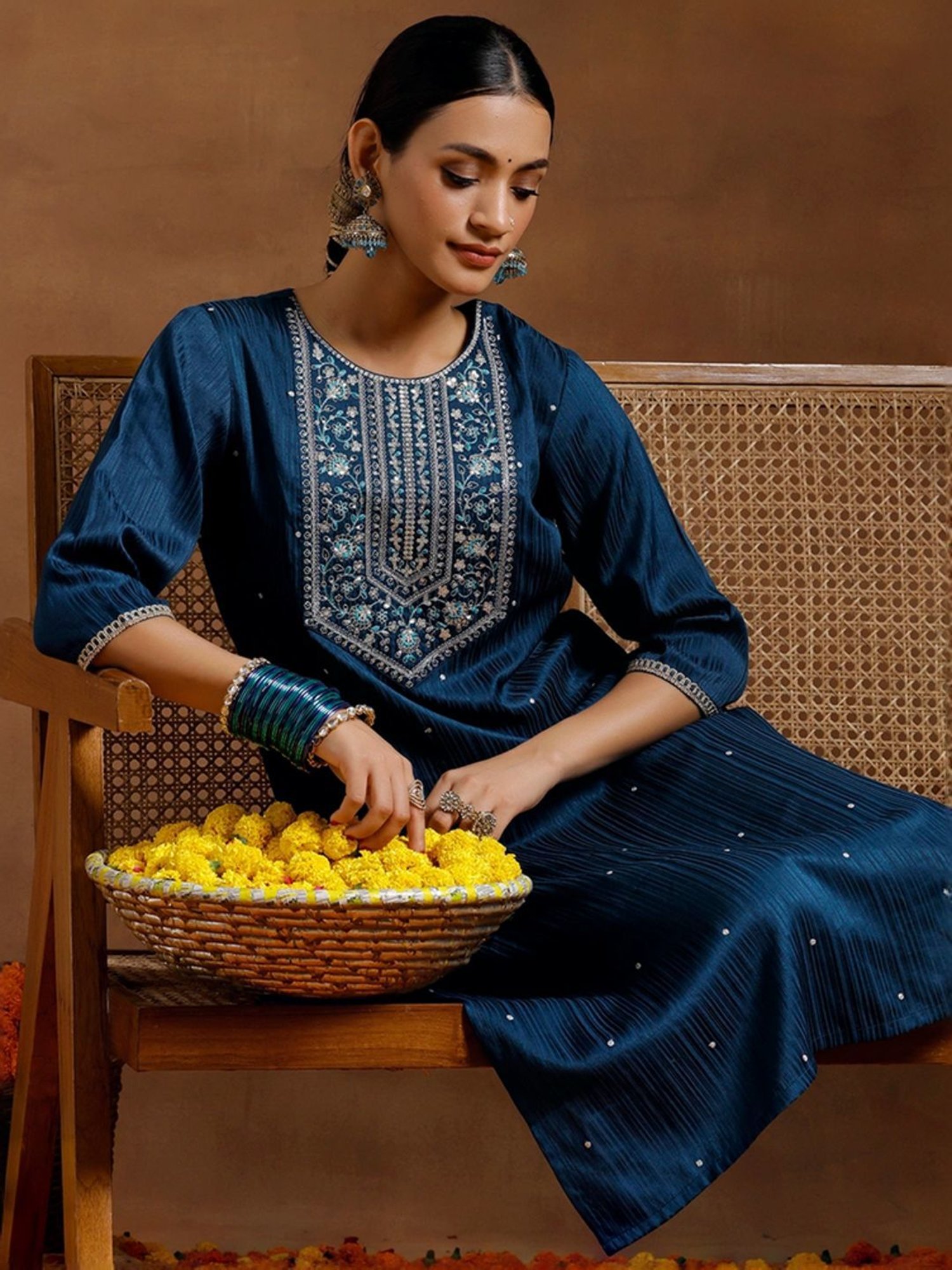 Libas Blue Embellished Kurta Pant Set