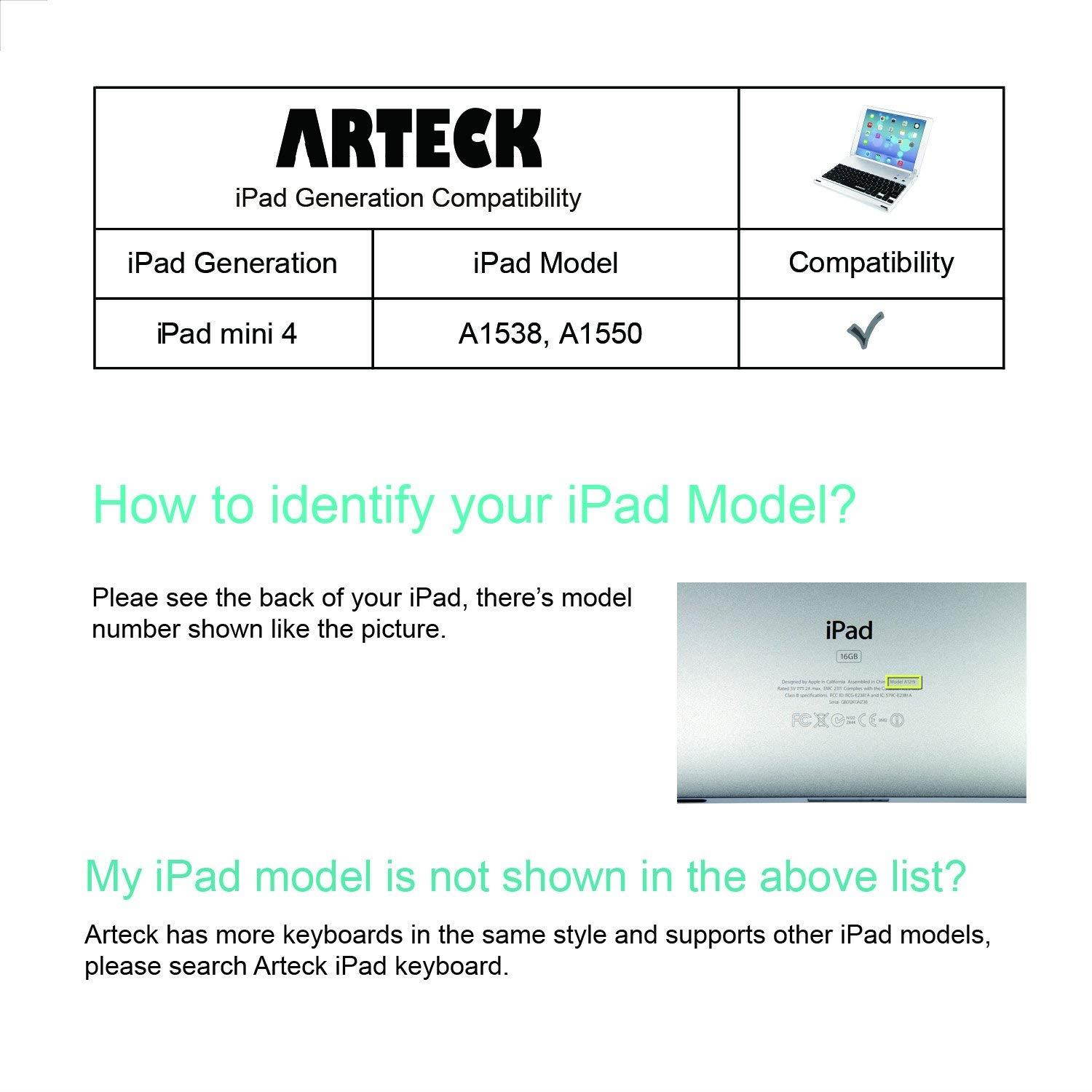 iPad Mini 4 Keyboard, Arteck Ultra-Thin Apple iPad Mini Bluetooth Keyboard Folio Stand Groove for Apple iPad Mini 4 with 130 Degree Swivel Rotating