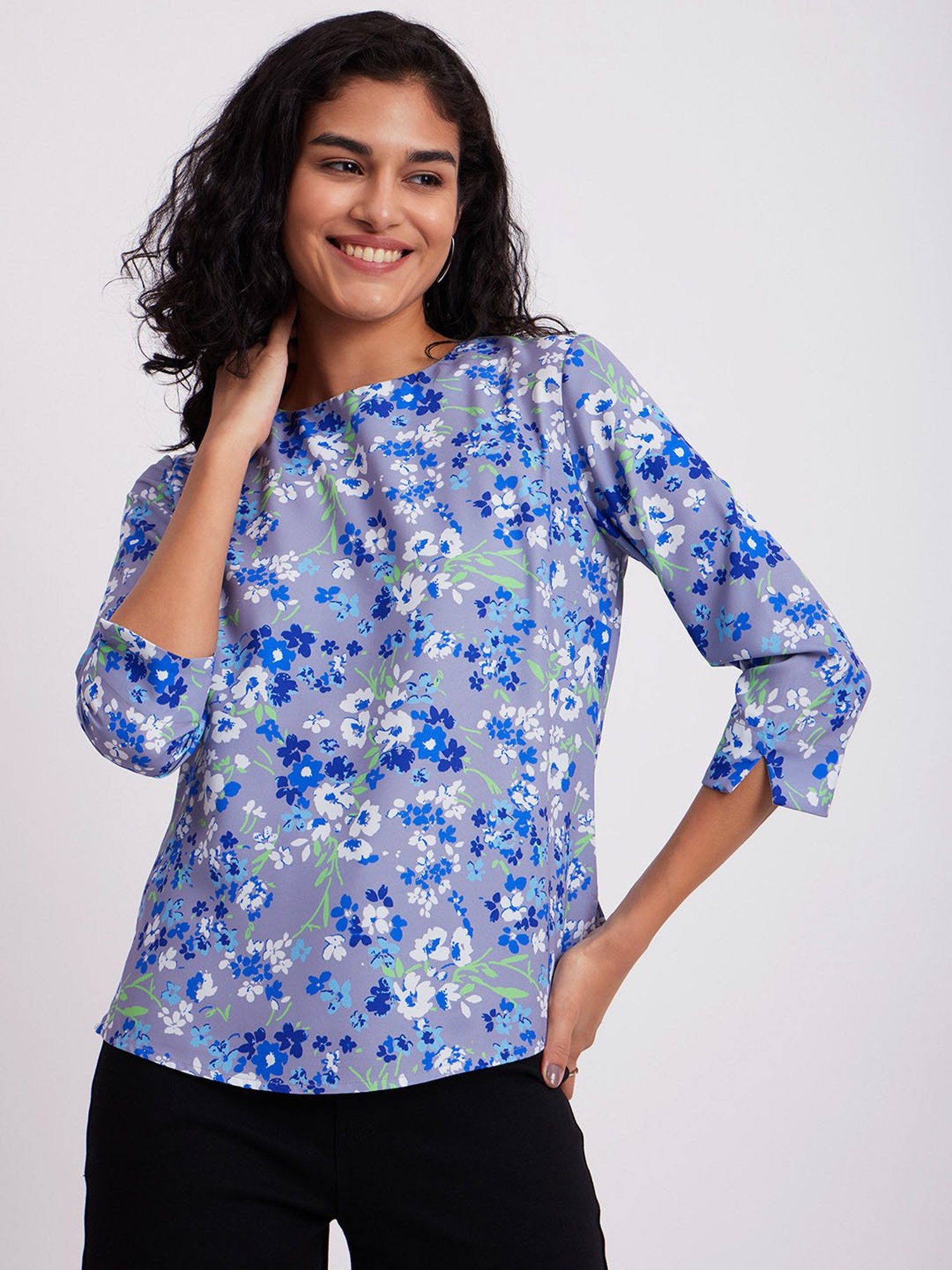 Fablestreet Blue Floral Print Top