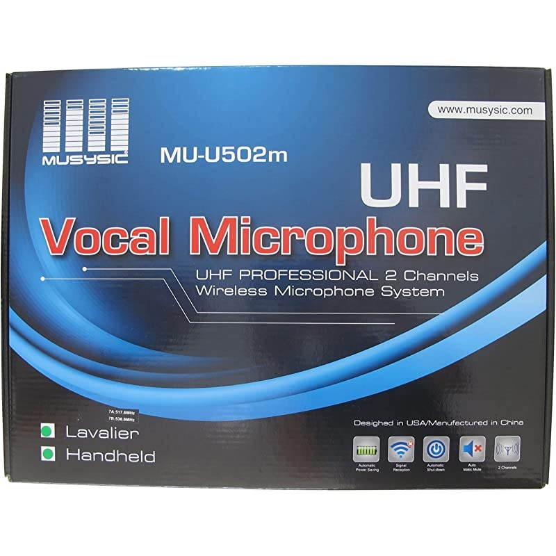 MUU502mLL Professional Dual Channel UHF Lapel Lavalier Headset Wireless Microphone System with Monitor Output FCC Compliance