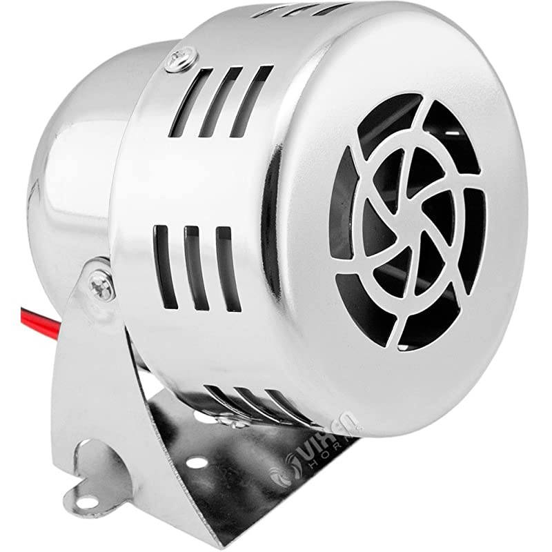 Loud Electric Motor Driven HornAlarmSiren Air Raid SmallCompact Chrome 12V VXS9060C