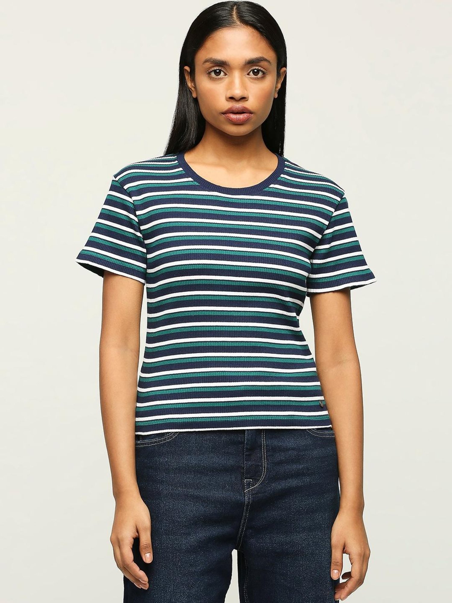 Pepe Jeans Blue Cotton Striped T-Shirt
