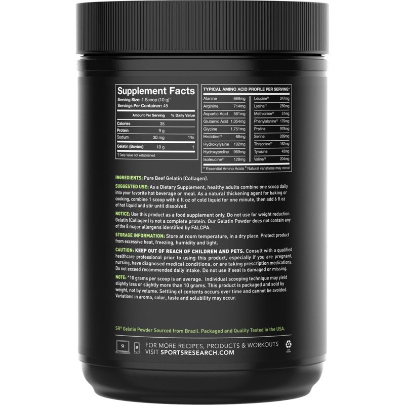Sports Research Gelatin Powder, Unflavored, 16 oz (454 g), Dietary Supplements