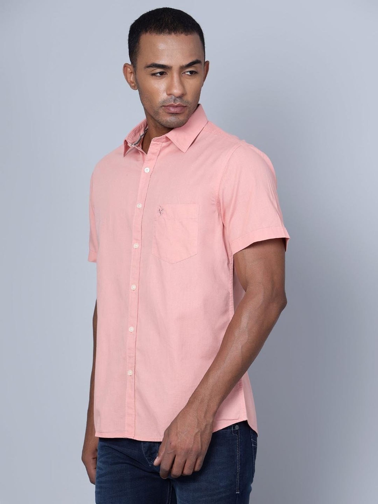 Cantabil Pink Cotton Regular Fit Shirt