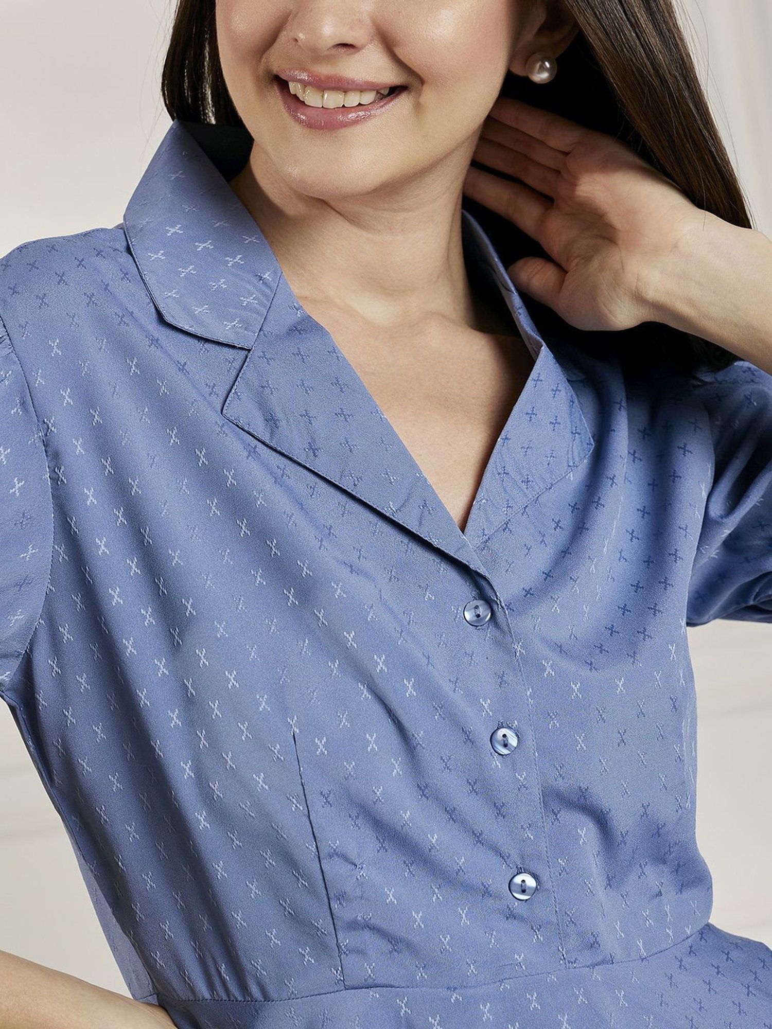 Carlton London Blue Self Pattern Top