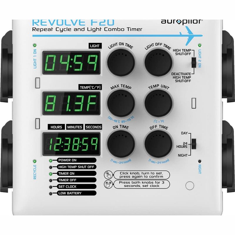 AutoPilot APE2200 Revolve F20 Digital Repeat Cycle and Grow Light Combo Timer for Hydroponics Grow Room, Greenhouse, and Aquaponics, White